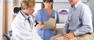 elderly man knee consultation