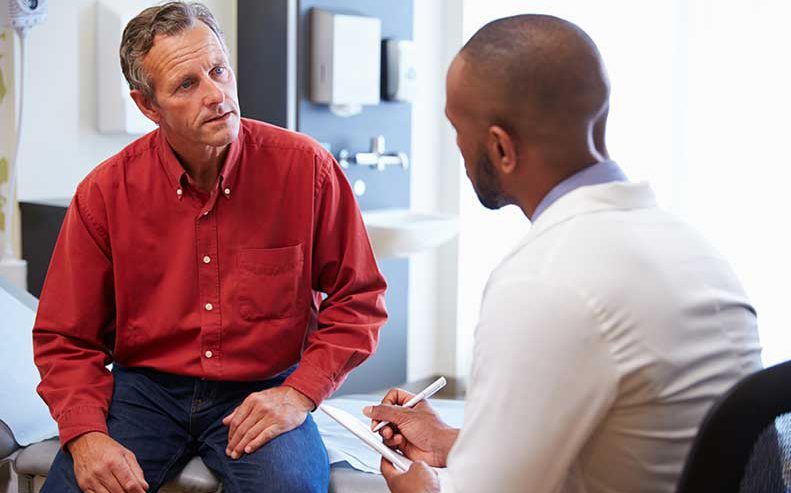patient discussing gamma knife surgery options