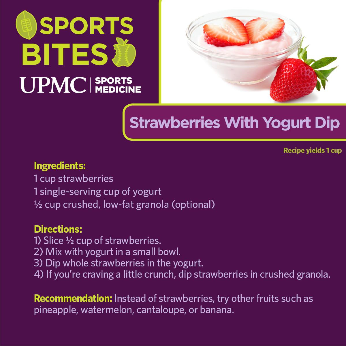 Strawberries with yogurt dip is a healthy recipe
