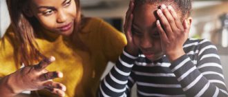 stressed child with mom