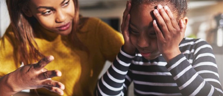 stressed child with mom