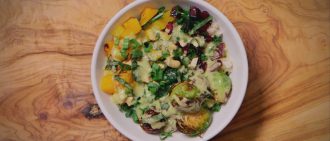 Beets, kale, butternut squash and brussels sprouts create a healthy, hearty meal and a rainbow in your winter vegetable bowl. Get the recipe.